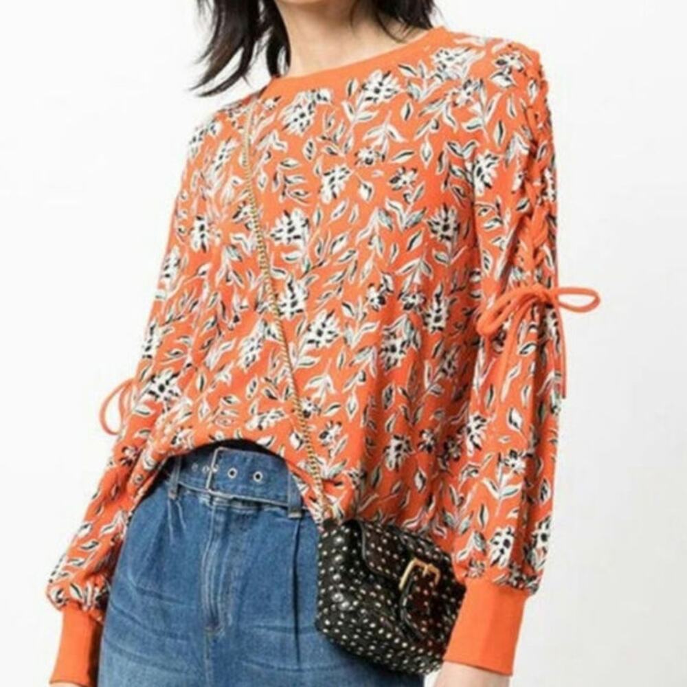 Alice and Olivia Charlotte floral lace‎ up arms  crop sweatshirt Small